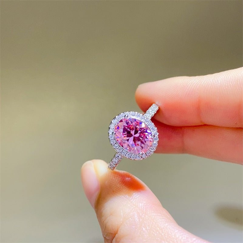 Pink Oval Moissanite Halo Ring for Women, 1 to 5 Carat Statement Engagement Ring – view 2