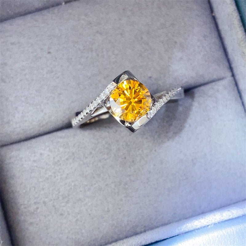 Yellow Moissanite Ring for Women, Geometric U-Shaped Engagement Promise Ring – view 2