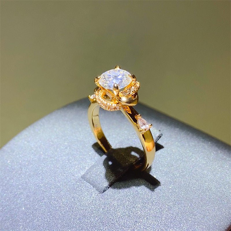 Moissanite Ring for Women, Gold-Tone U-Shape Solitaire Engagement Ring with Side Accents, 1 Carat Style Promise Ring – view 2