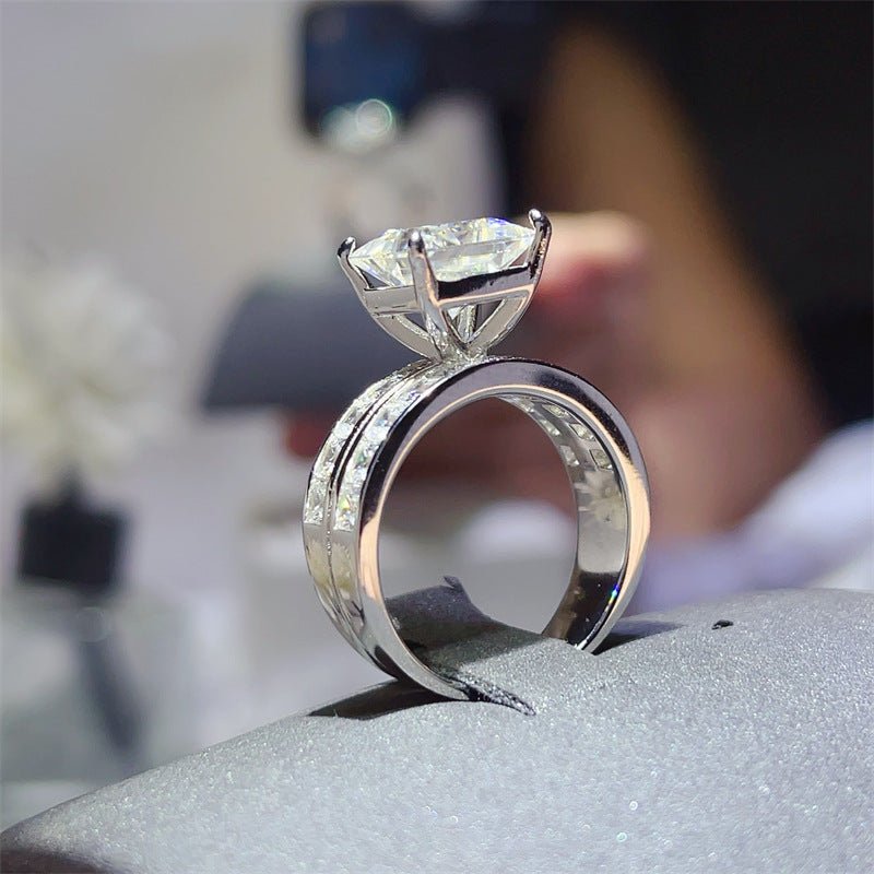 Moissanite Ring with Square Center Stone and Double Band Design – view 2