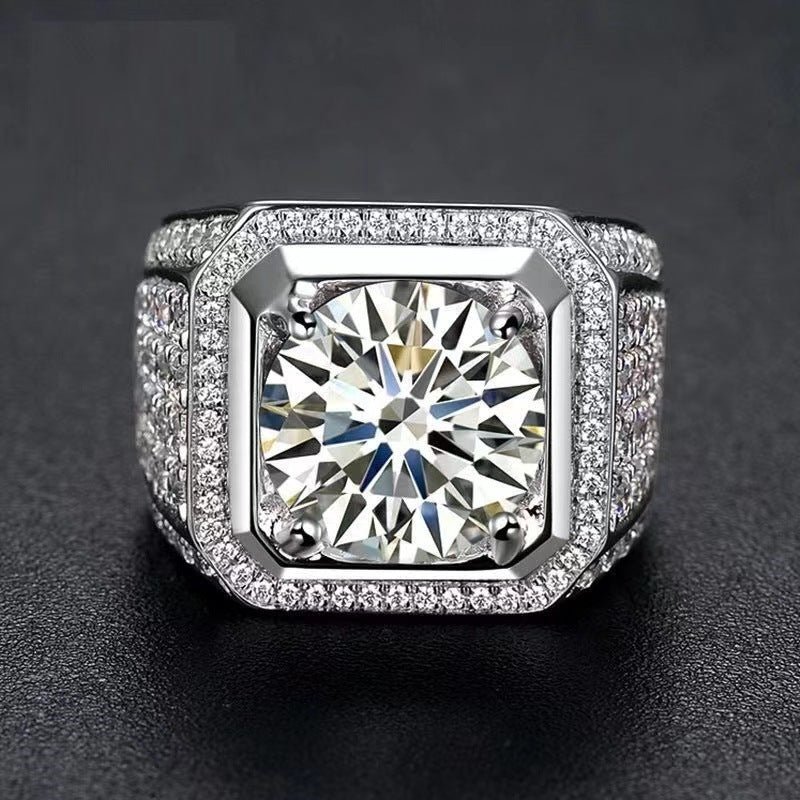 Men's VVS Moissanite Halo Ring - 2 Carat 3 Carat 5 Carat Square Solitaire Style Ring – view 1