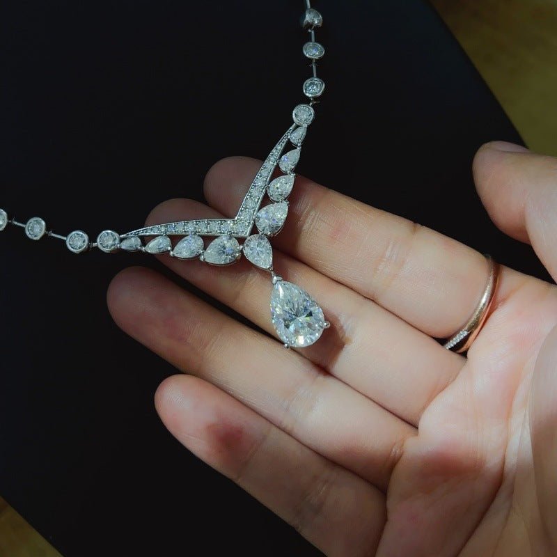 Moissanite Necklace in 925 Silver, Geometric Tennis Chain Evening Necklace for Women – view 2