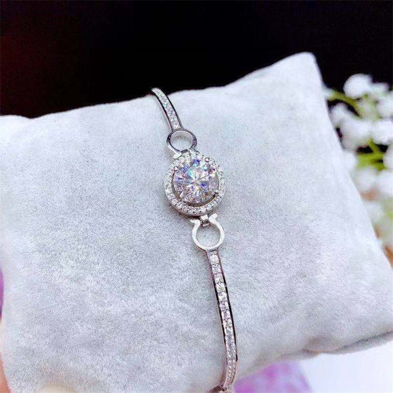 1 Carat Moissanite Bracelet for Women, Round Halo, 18K White Gold – view 2
