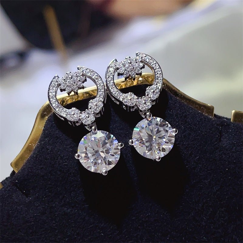 4 Carat D Color Moissanite Drop Earrings for Women, Geometric Halo Dangle Earrings in Silver – view 2