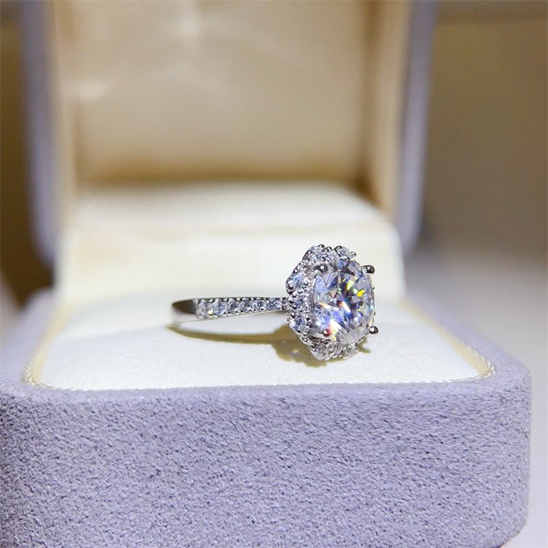 VVS Moissanite Halo Ring for Women, Floral Starburst Engagement Ring, D Color 1 Carat or 2 Carat Promise Ring – view 2