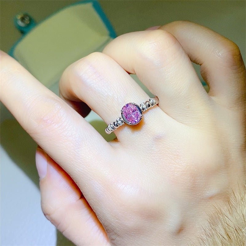 Pink Moissanite Ring for Women, 1 Carat Solitaire Style Promise Ring, U-Shape Band Fashion Engagement Ring – view 2