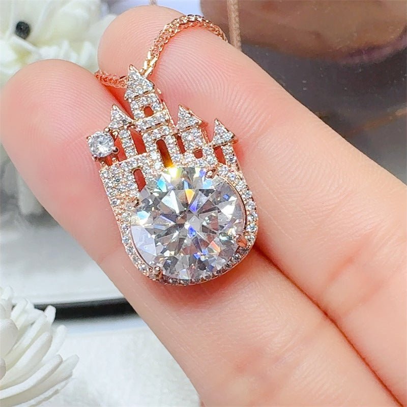 Castle Moissanite Pendant Necklace with Chain, 5 Carat U-Shape Iced Castle Necklace – view 2