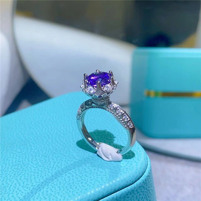 Purple Moissanite Ring 2 Carat, U-Shaped Prong Setting, Womens Statement Ring, Sizes 8-20 – view 2