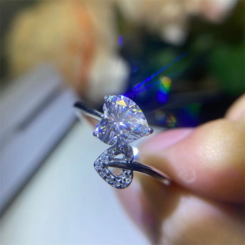Heart Moissanite Ring for Women, Adjustable Open Promise Engagement Ring – view 2