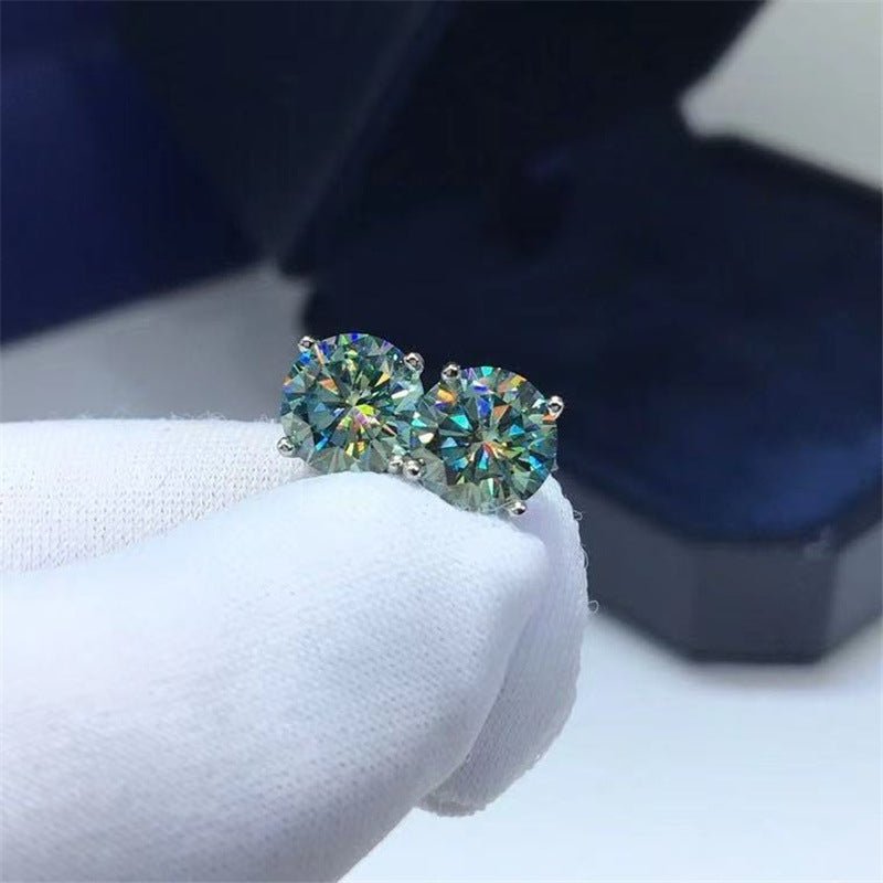 Moissanite Stud Earrings, 18K Gold Four-Prong Round Studs – view 2