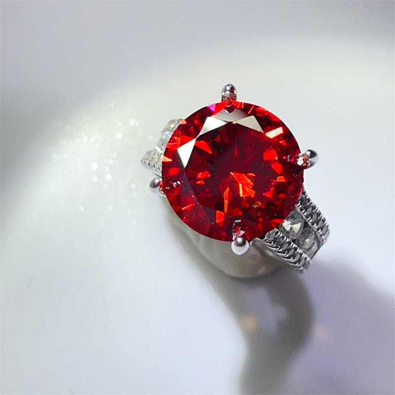 10 Carat Moissanite Ring with Triple Row Pavé Band, Round Statement Engagement Ring – view 24