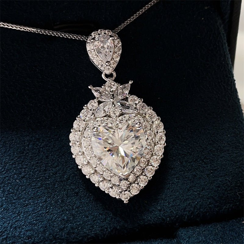 5 Carat D Color Heart Moissanite Pendant Necklace with Halo Frame – view 2