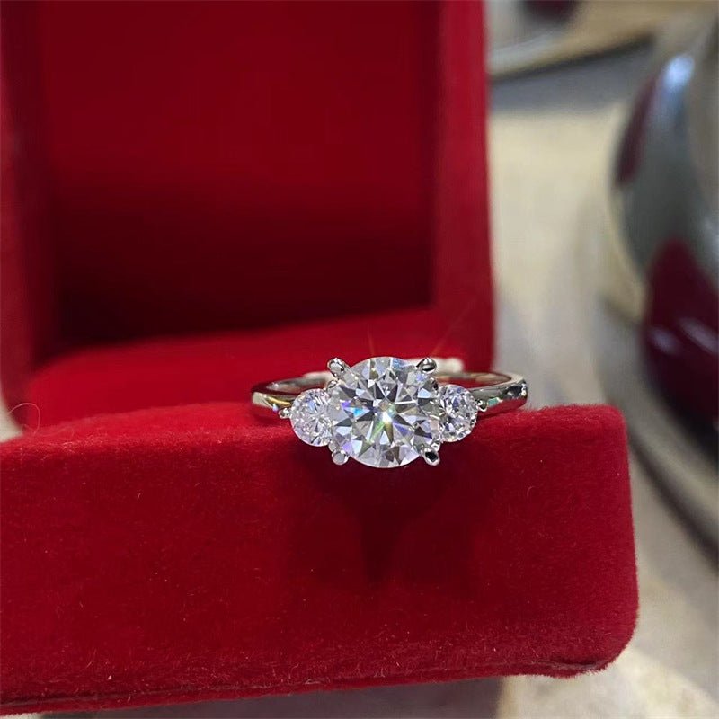 Moissanite Ring for Women, Round Floral Three-Stone Promise Engagement Ring, 1ct/2ct Options, Sizes 9-19 – view 2