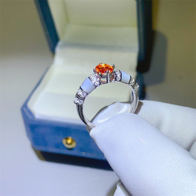 Orange Oval Moissanite Ring for Women, Pavé Accent Fashion Ring, Promise Engagement Style – view 2