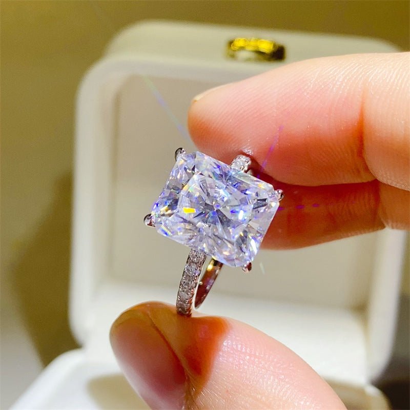 Radiant Cut Moissanite Ring for Women, Rectangular Solitaire Engagement Ring with Pave Band, 1 Carat 2 Carat 3 Carat 5 Carat – view 2