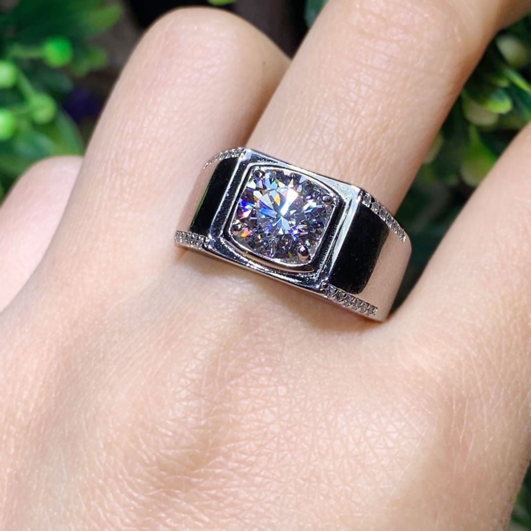 Men's Moissanite Ring, Square Bezel Micro-Pavé Ring – view 2