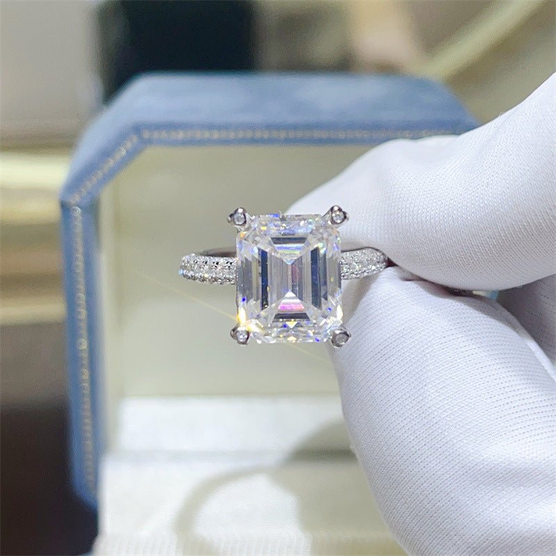 5 Carat Emerald Cut Moissanite Ring for Women, Pavé Band Engagement Style Ring – view 2