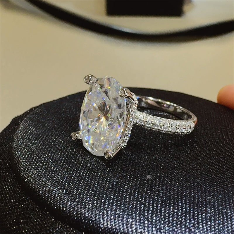 Oval Moissanite Ring with Pavé Band in S925, 18K Gold Plated, Sizes 9-20 – view 2