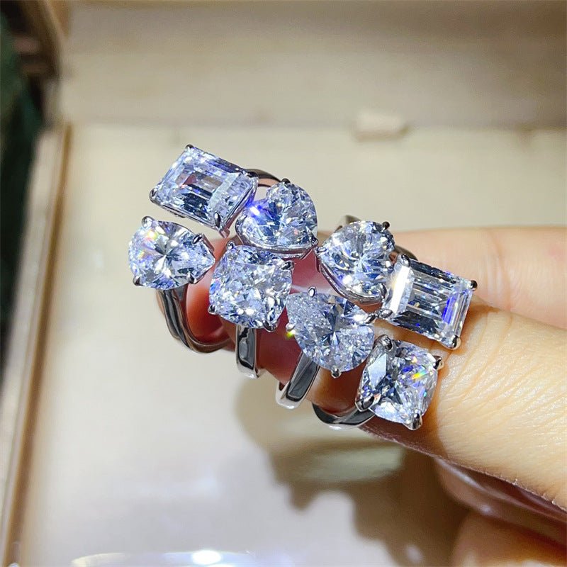 5 Carat Dual Stone Moissanite Ring for Women, VVS1 Geometric Open Ring, D Color Engagement Ring – view 2