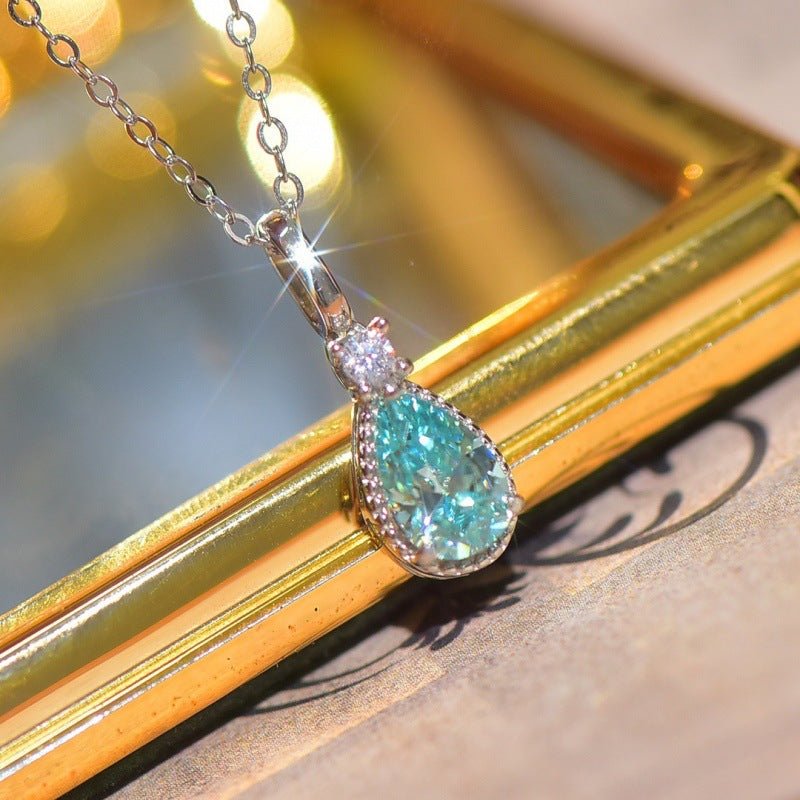 VVS Moissanite Teardrop Pendant Necklace with Halo Accent – view 2