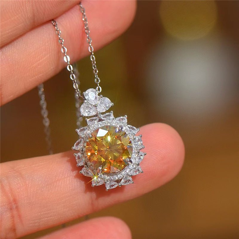 Yellow Moissanite Halo Pendant Necklace with Chain – view 2