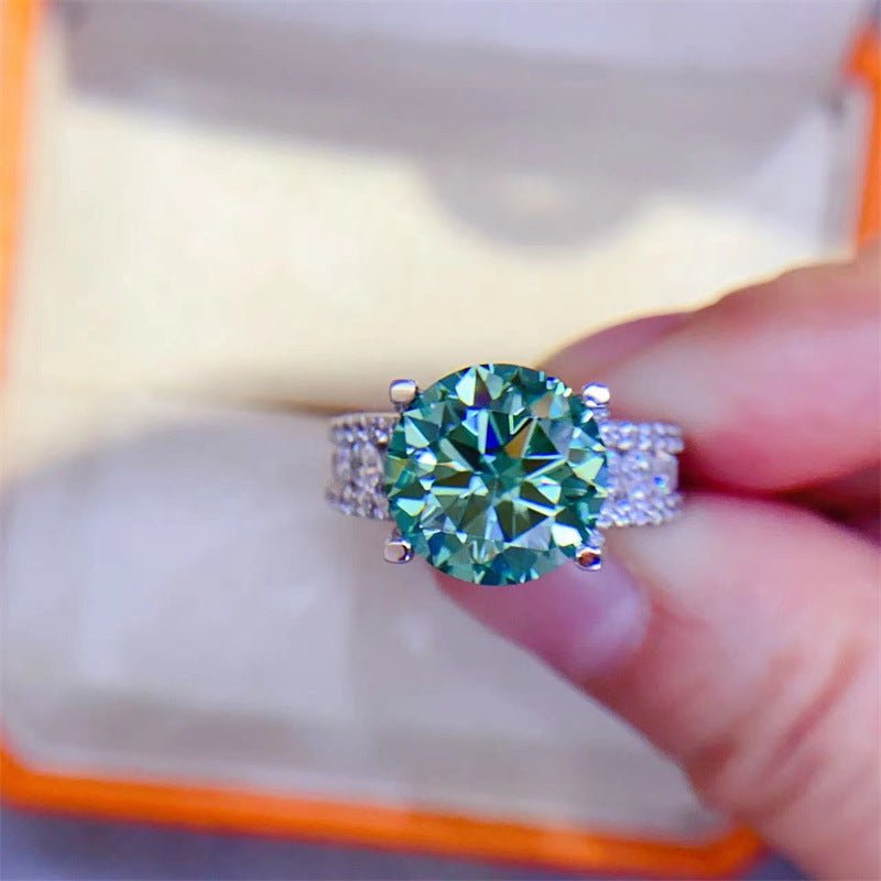 Moissanite Ring for Women, Round Solitaire Engagement Ring with Pave Band, 3 Carat or 5 Carat Promise Ring – view 2