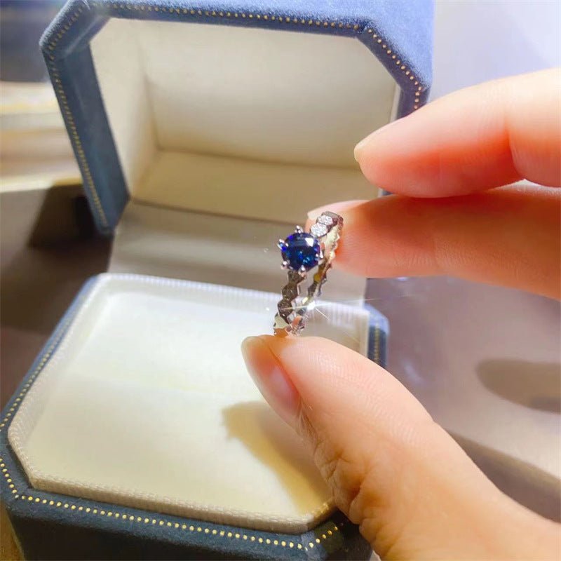 Blue Moissanite Ring for Women, U-Shaped Band Solitaire Engagement Ring – view 2