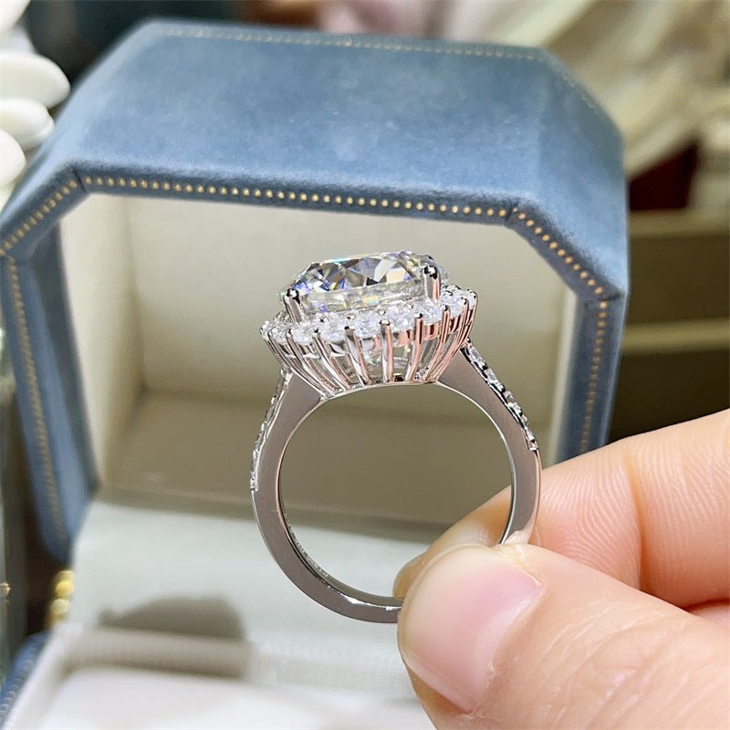 10 Carat Moissanite Halo Ring for Women - Round Cut Engagement Ring with Pavé Band – view 2