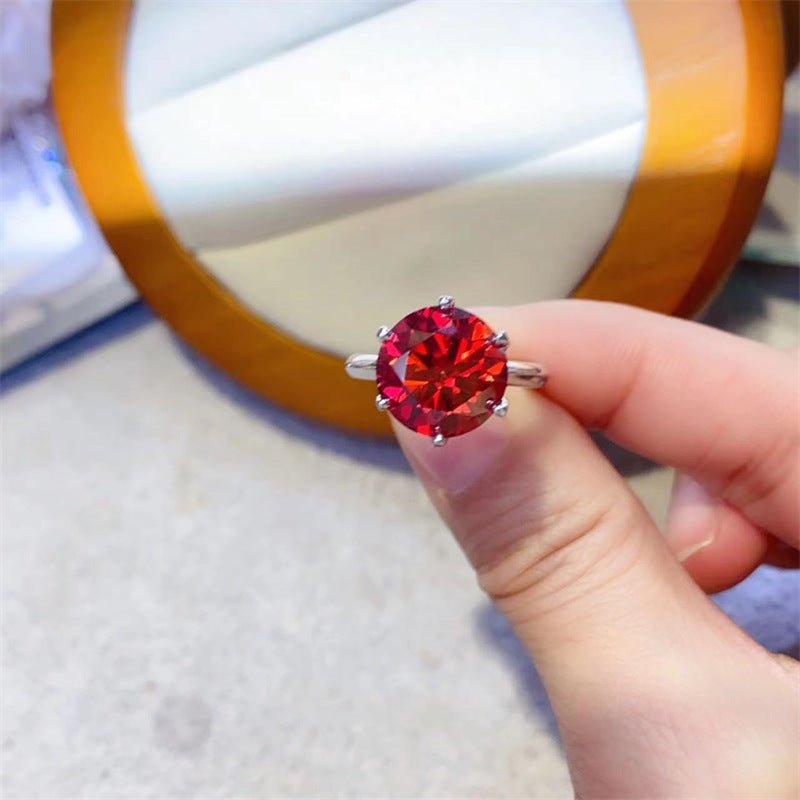 Red Round Moissanite Ring for Women, 5 Carat or 10 Carat VVS1 Solitaire Engagement Ring – view 2
