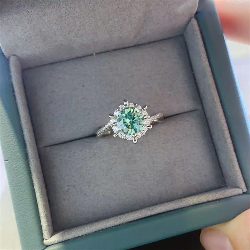 Green Moissanite Halo Ring for Women, Round Cut Engagement Ring, Promise Ring, Size 9-19 – view 2