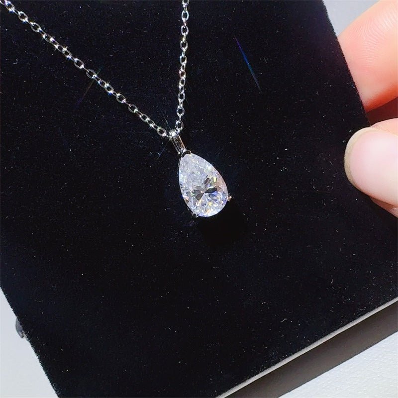 Teardrop Moissanite Pendant Necklace for Women, White Tone Clavicle Chain, 3 Carat Pear Drop Necklace – view 2