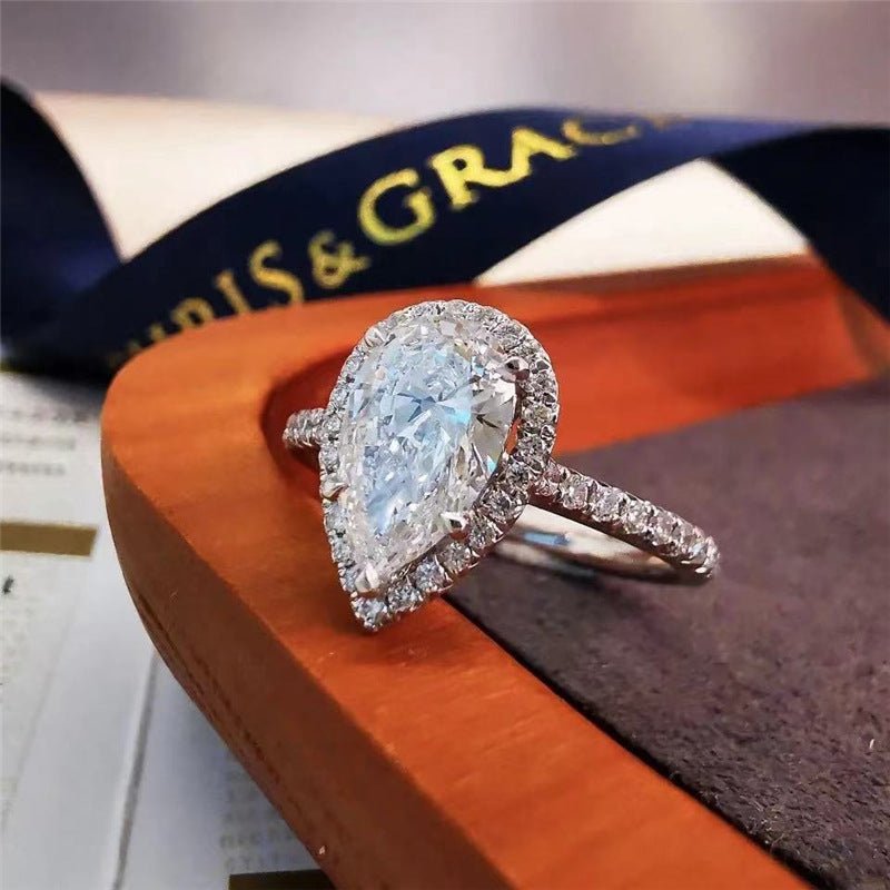 Pear-Shaped Moissanite Halo Ring for Women, Teardrop Engagement Style Ring, Daily Wear Gift Ring, Available in Sizes 9-20 – view 2