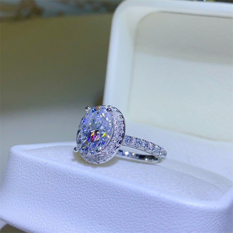 Oval Halo Moissanite Ring for Women, 5 Carat Engagement Ring with Pavé Band – view 2