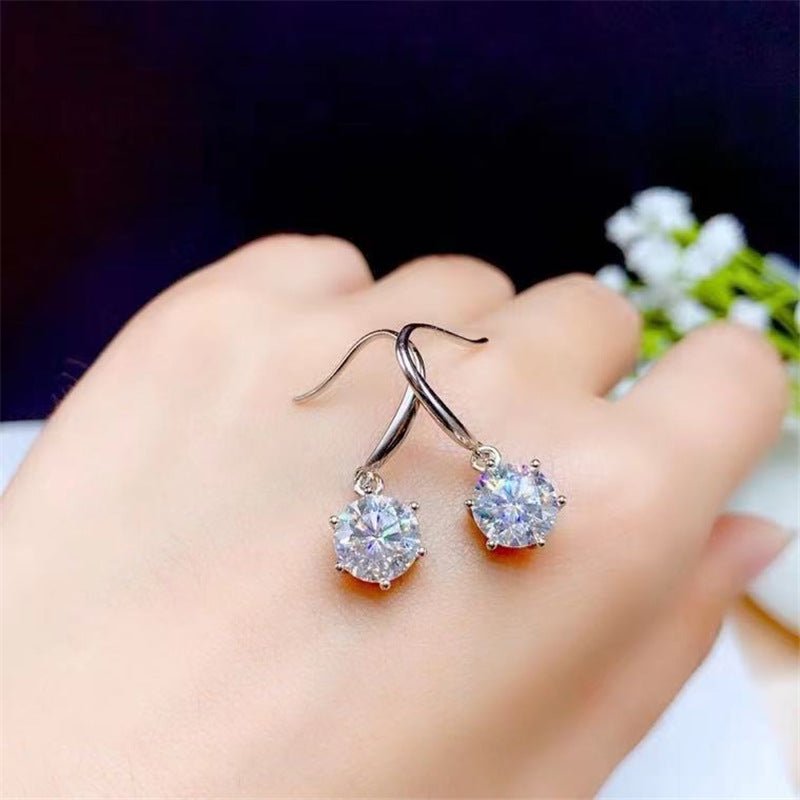 Moissanite Drop Earrings, 18K Gold Hook Earrings, Round Cut Sparkle – view 2