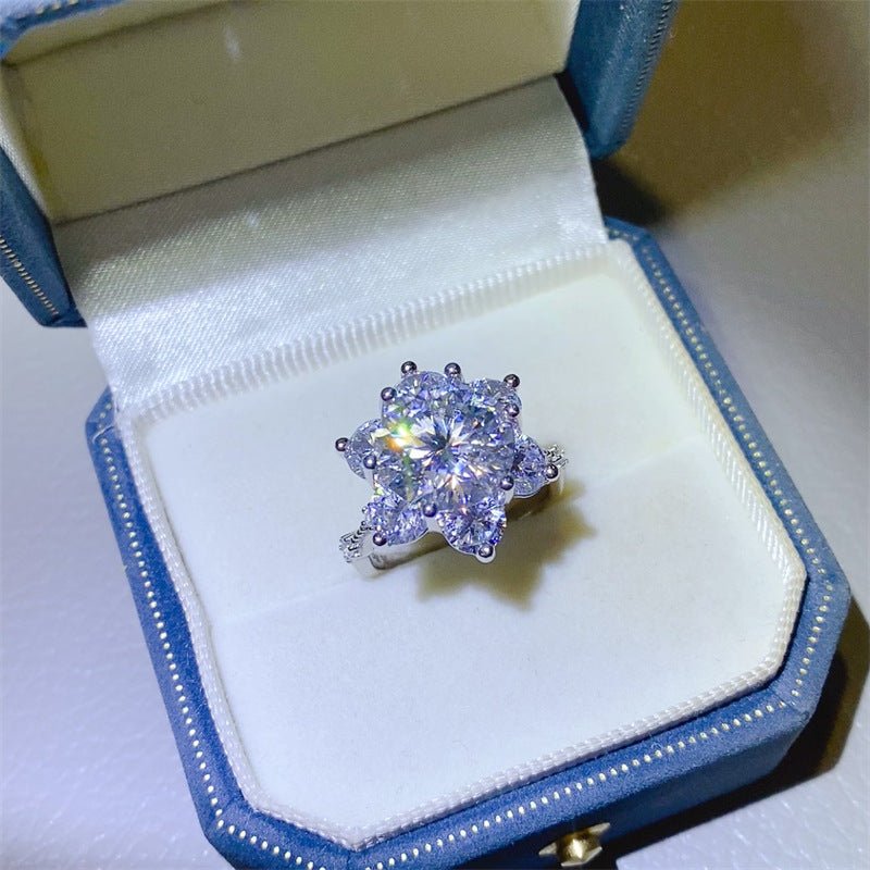 Moissanite Flower Cluster Ring for Women, Heart-Inspired Engagement Ring, 1 Carat 3 Carat 5 Carat Statement Ring – view 2