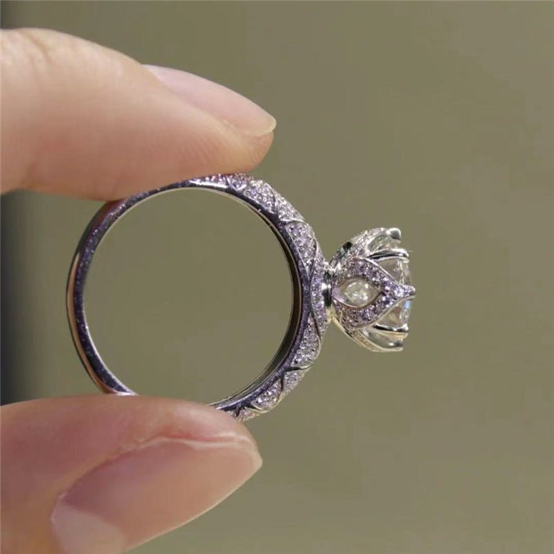 18K Gold Moissanite Ring, Four-Prong Solitaire with Pavé Band – view 2