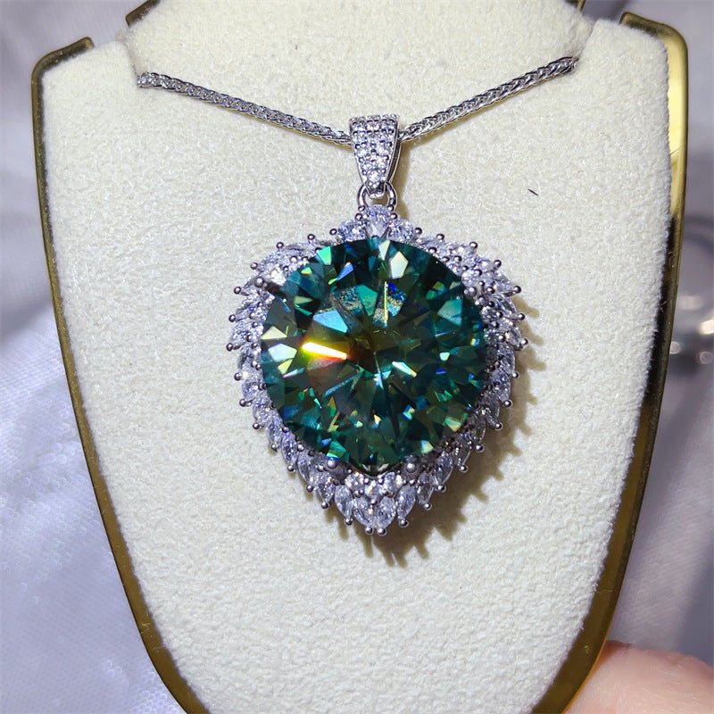 20 Carat Round Moissanite Halo Pendant Necklace, Large Color Stone Statement Necklace – view 2