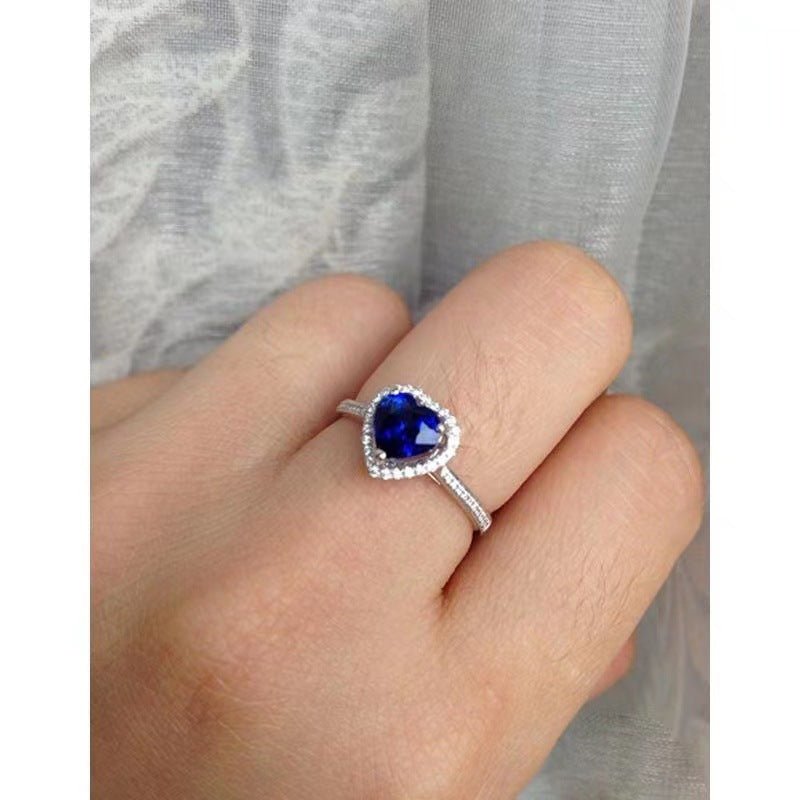 Blue Heart Moissanite Ring, Geometric Halo Promise Ring for Women, Sizes 9-19 – view 2