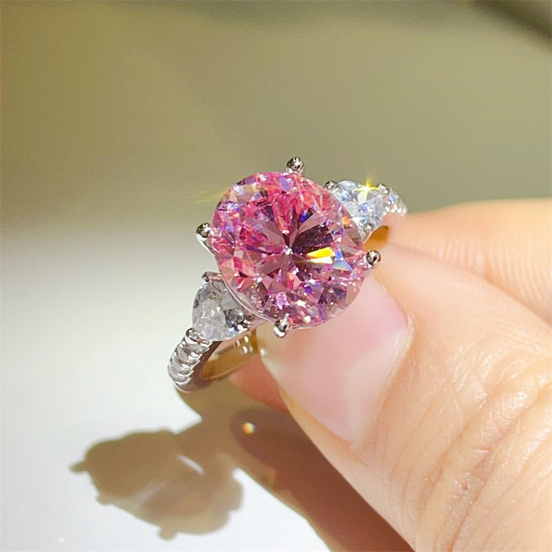 5 Carat Pink Oval Three-Stone Moissanite Ring – view 2