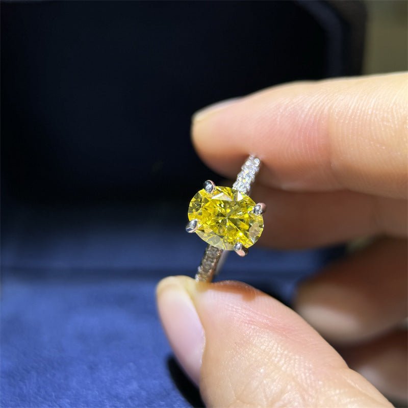 Yellow Oval Moissanite Ring for Women, U-Shaped Pave Band Engagement Ring, 1 Carat or 2 Carat – view 2