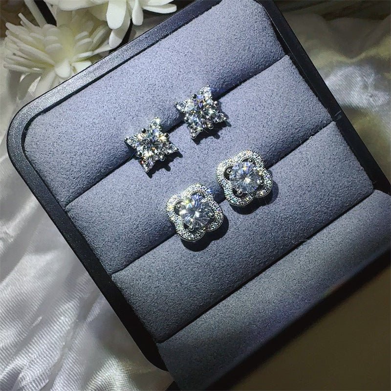 Moissanite Stud Earrings for Women, Clover & Four-Point Star Sparkle Earrings with Certificate – view 2