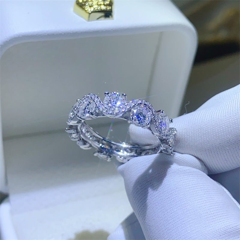 Moissanite Eternity Ring for Women, White Tone Round Stone Stacking Band, Pavé Accent Full Finger Ring, Giftable Fashion Ring 2026 – view 2