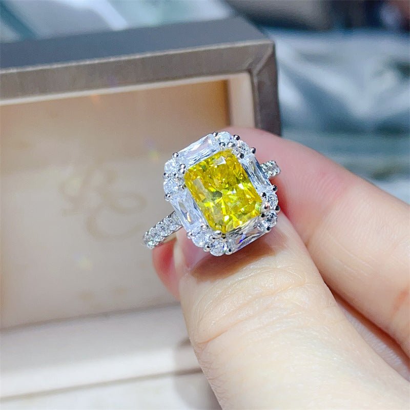 3 Carat Yellow Radiant Cut Moissanite Halo Ring for Women – view 2