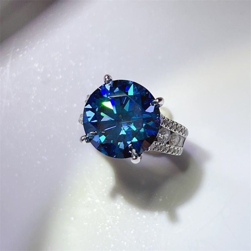 10 Carat Moissanite Ring with Triple Row Pavé Band, Round Statement Engagement Ring – view 19