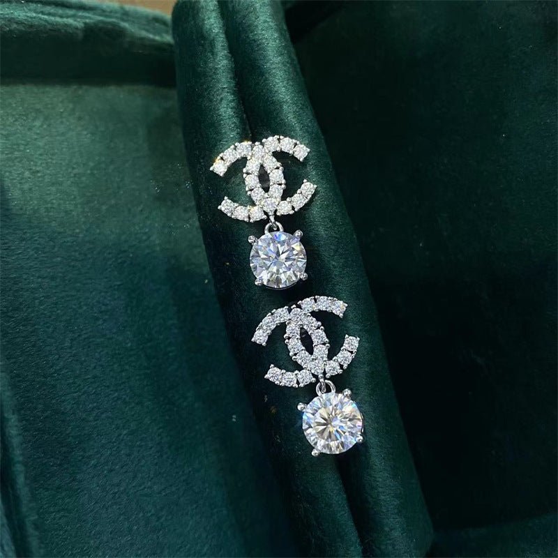Interlocking Motif Moissanite Drop Stud Earrings in S925 with 18K Gold Plating – view 2
