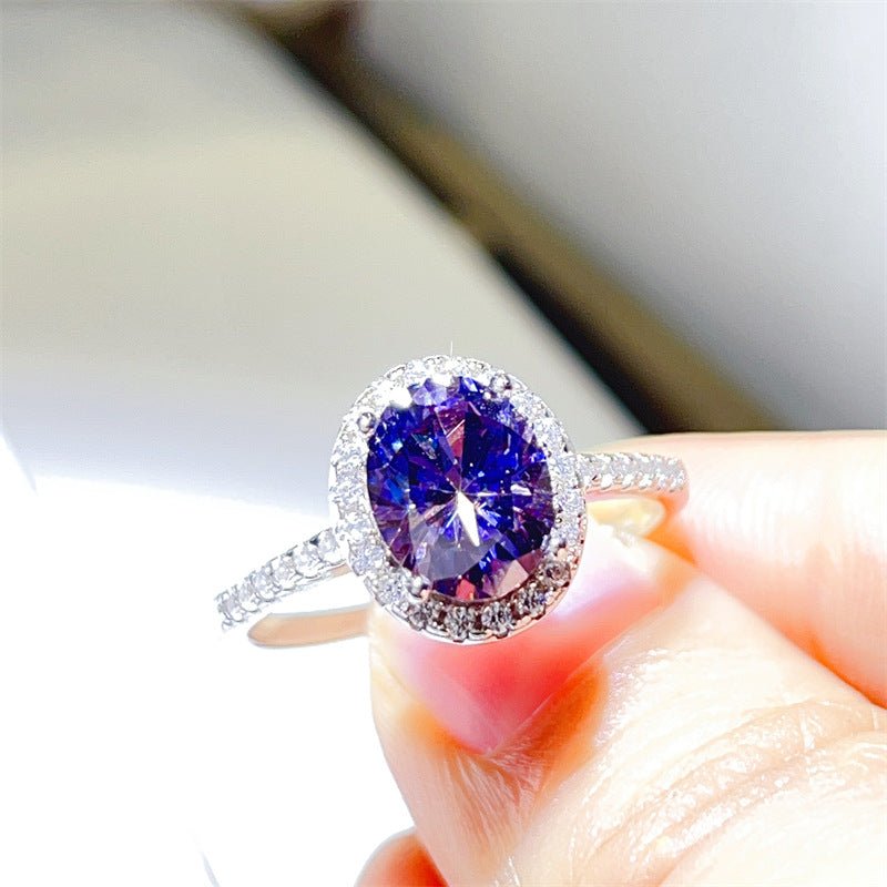 Purple Oval Moissanite Halo Ring for Women, 1 Carat 2 Carat 3 Carat Engagement Ring Style – view 2