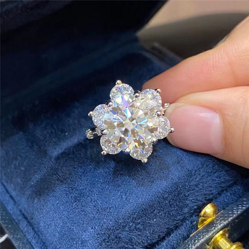 VVS Moissanite Flower Cluster Ring, Adjustable Open Band, Size 9-19 – view 2