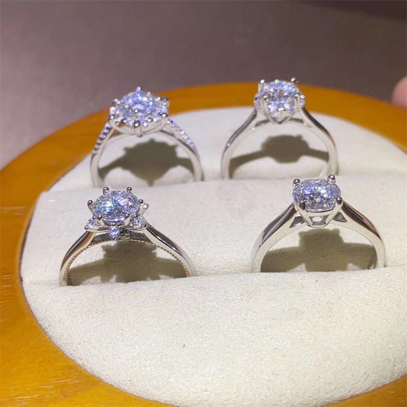 1 Carat Moissanite Ring for Women, Geometric Engagement Ring, Halo and Four Prong Promise Ring, European Commuter Style – view 2