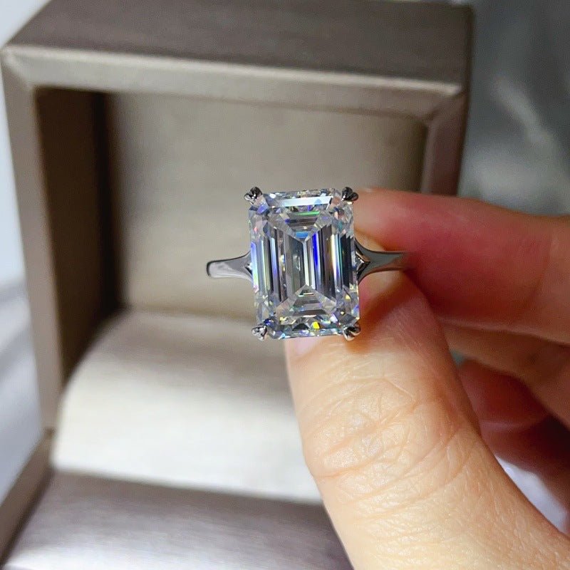 Emerald Cut Moissanite Ring for Women, Geometric Solitaire Engagement Ring, Color Stone Statement Ring – view 2