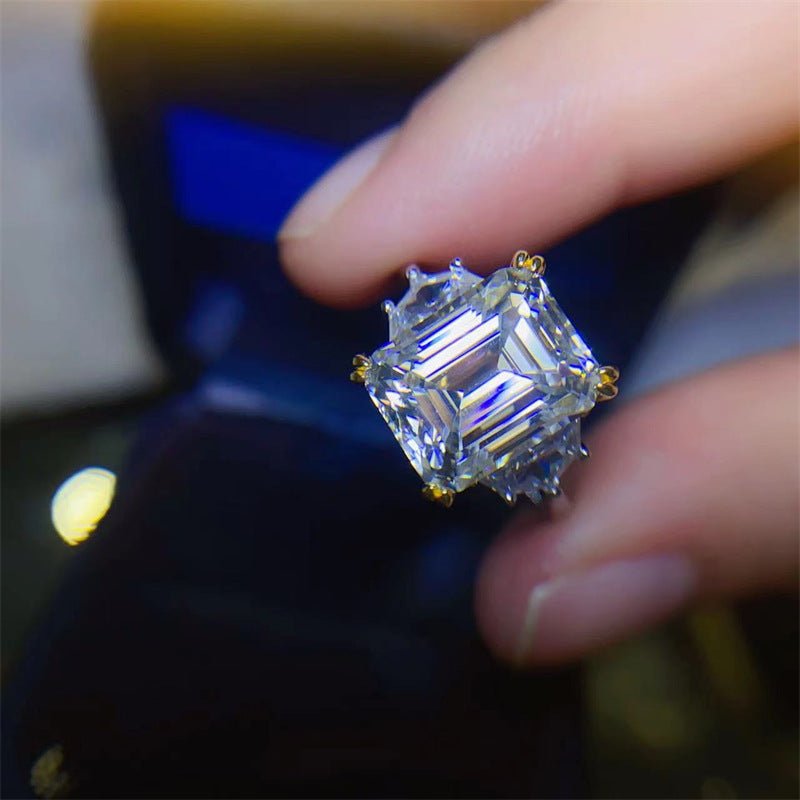 5 Carat Emerald Cut Moissanite Ring, D Color, Geometric Women's Ring, Sizes 9-19 – view 2